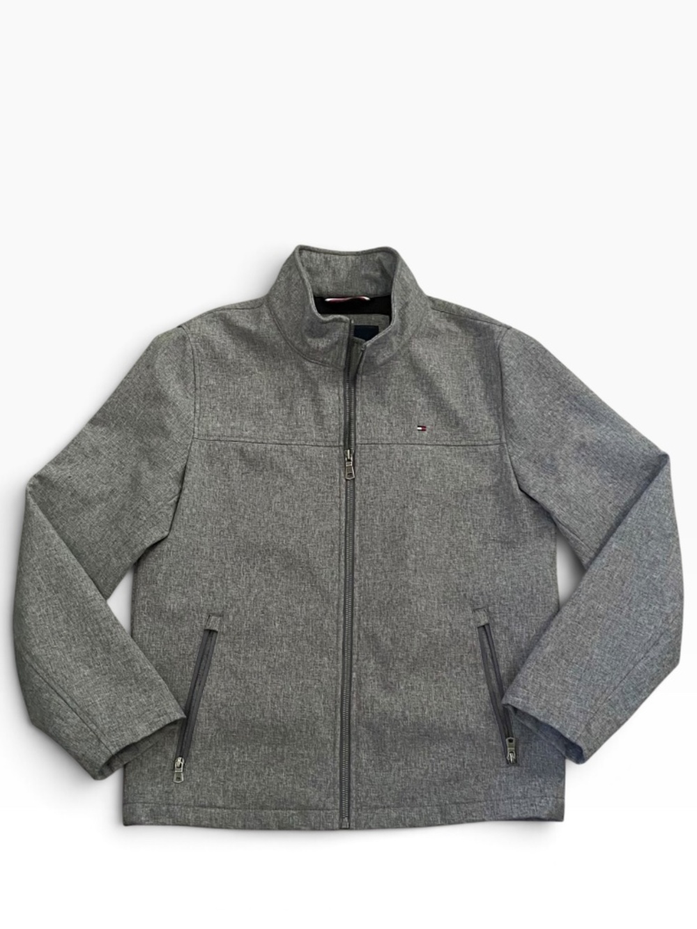 Tommy Hilfiger mens Softshell Jacket Size Small Gray Full Zip Mock Neck